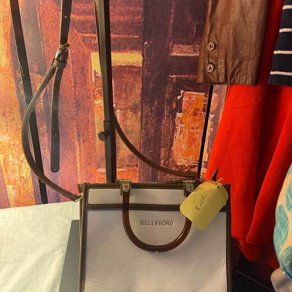 White and brown Belleborg shoulder purse - Picture 2 of 5